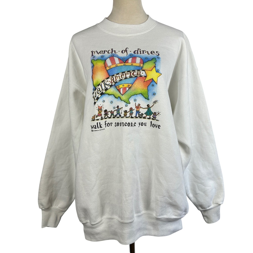 Vintage 90's March‎ of Dimes Walk America Sweatshirt White Heavyweight Womens XL